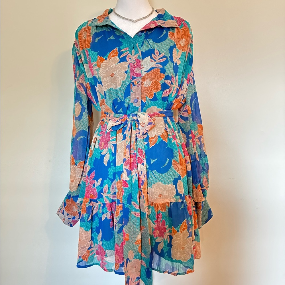 Floral Blue and Orange Women's Dress